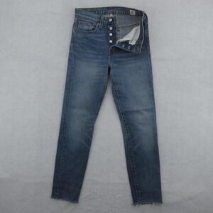 Levis High Rise Skinny Jeans Womens 24 Blue Button Fly Raw Hem White Oak Cotton